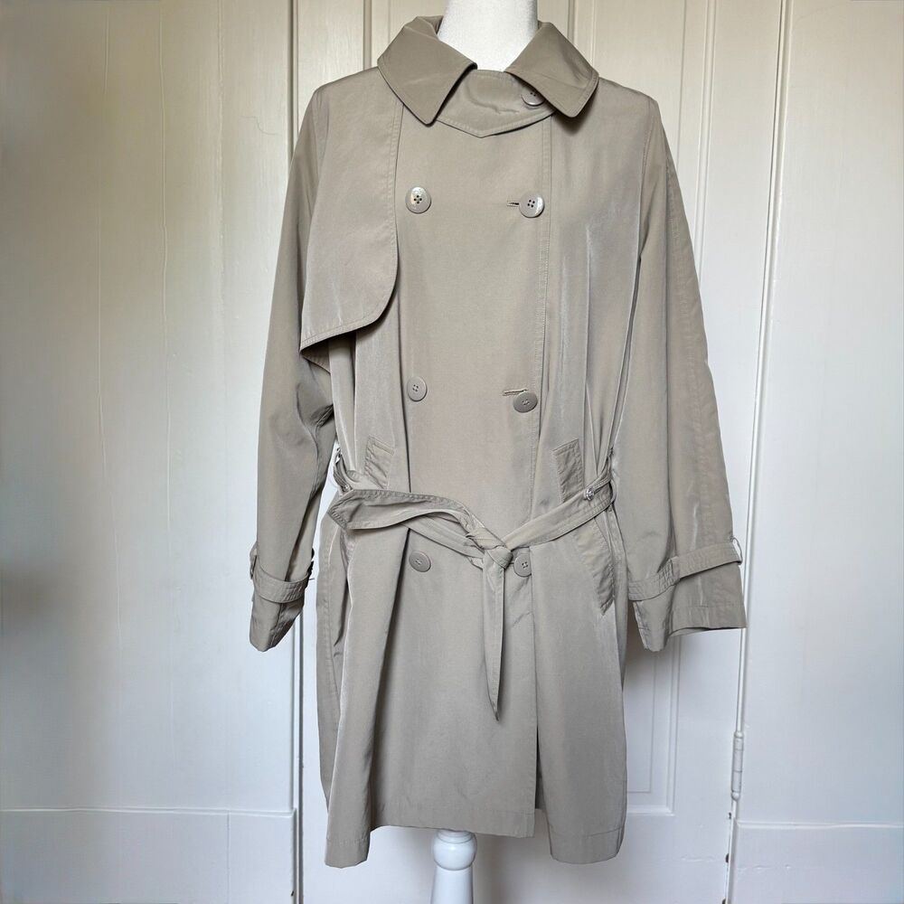Vtg Eddie Bauer trench coat womens M tan belted double breasted 90s minimalist